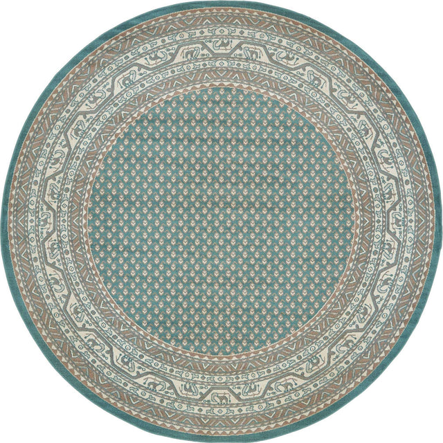 Turquoise 7' 10 x 7' 10 Williamsburg Round Area Rug 100% Polypropylene With Cotton Backing Durable Easy Clean Stain Resistant Carpet for Sale at Rug Engine