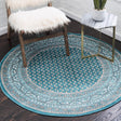 Turquoise 3' 7 x 3' 7 Williamsburg Round Area Rug 100% Polypropylene With Cotton Backing Durable Easy Clean Stain Resistant Carpet for Sale at Rug Engine