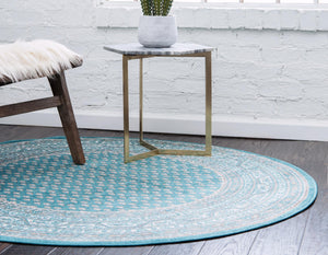 Turquoise 3' 7 x 3' 7 Williamsburg Round Area Rug 100% Polypropylene With Cotton Backing Durable Easy Clean Stain Resistant Carpet for Sale at Rug Engine