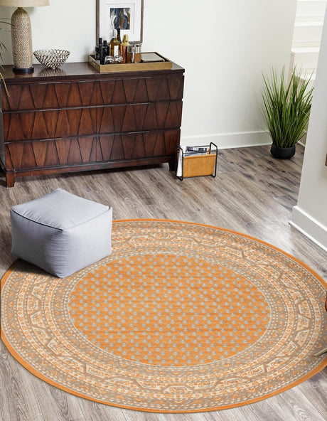 Orange 5' 1 x 5' 1 Williamsburg Round Area Rug 100% Polypropylene With Cotton Backing Durable Easy Clean Stain Resistant Carpet for Sale at Rug Engine