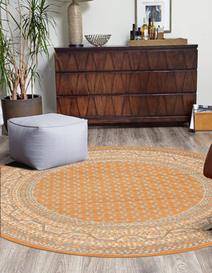 Orange 3' 7 x 3' 7 Williamsburg Round Area Rug 100% Polypropylene With Cotton Backing Durable Easy Clean Stain Resistant Carpet for Sale at Rug Engine