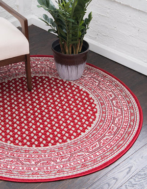 Red 5' 1 x 5' 1 Williamsburg Round Area Rug 100% Polypropylene With Cotton Backing Durable Easy Clean Stain Resistant Carpet for Sale at Rug Engine