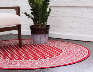 Red 3' 7 x 3' 7 Williamsburg Round Area Rug 100% Polypropylene With Cotton Backing Durable Easy Clean Stain Resistant Carpet for Sale at Rug Engine