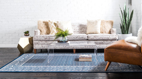 Blue 8' x 10' Williamsburg Rectangle Area Rug 100% Polypropylene With Cotton Backing Durable Easy Clean Stain Resistant Carpet for Sale at Rug Engine