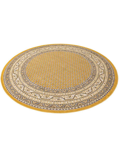 Yellow 8' x 8' Williamsburg Round Area Rug 100% Polypropylene With Cotton Backing Durable Easy Clean Stain Resistant Carpet for Sale at Rug Engine