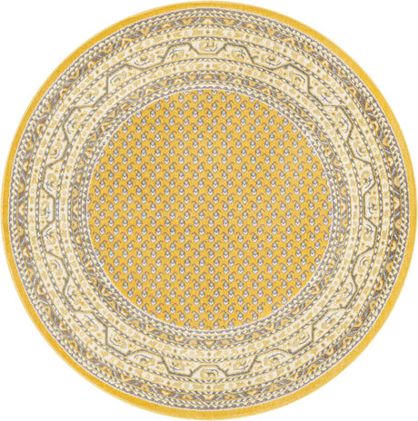 Yellow 5' 3 x 5' 3 Williamsburg Round Area Rug 100% Polypropylene With Cotton Backing Durable Easy Clean Stain Resistant Carpet for Sale at Rug Engine