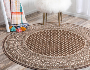 Brown 8' x 8' Williamsburg Round Area Rug 100% Polypropylene With Cotton Backing Durable Easy Clean Stain Resistant Carpet for Sale at Rug Engine