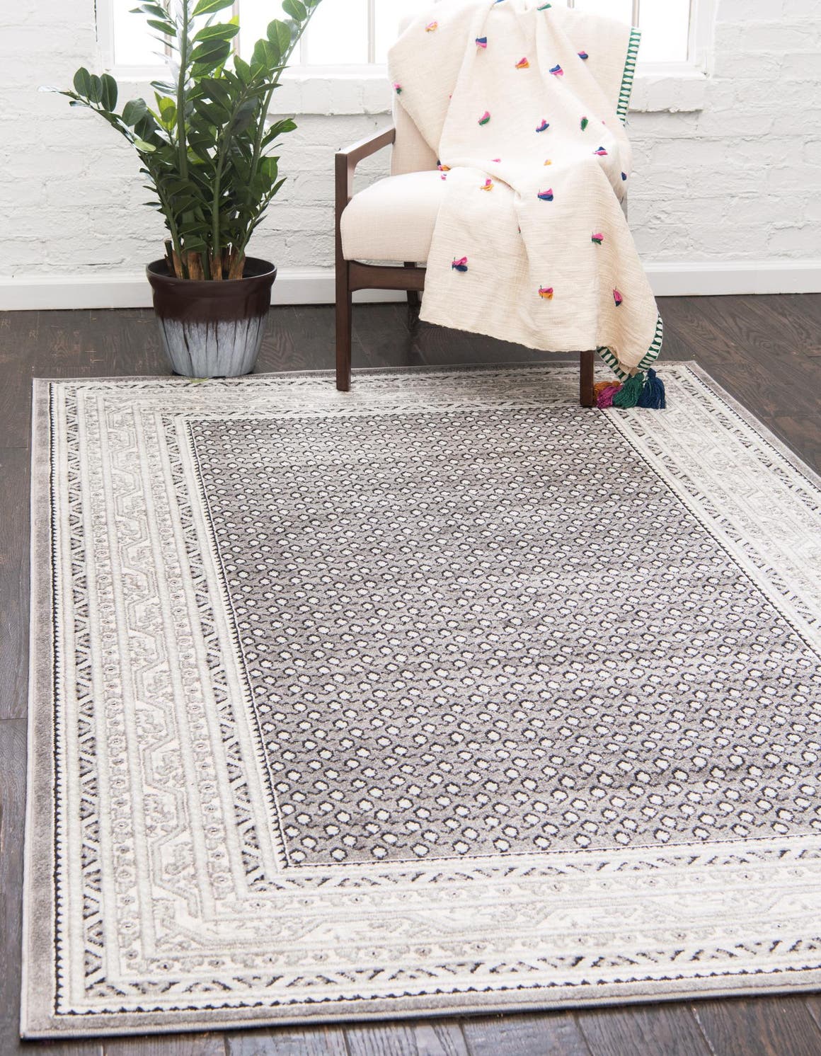 Gray 6' 1 x 9' Williamsburg Rectangle Area Rug 100% Polypropylene With Cotton Backing Durable Easy Clean Stain Resistant Carpet for Sale at Rug Engine