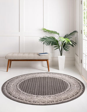 Gray 6' 1 x 6' 1 Williamsburg Round Area Rug 100% Polypropylene With Cotton Backing Durable Easy Clean Stain Resistant Carpet for Sale at Rug Engine