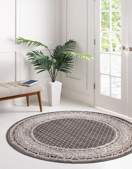 Gray 10' x 10' Williamsburg Round Area Rug 100% Polypropylene With Cotton Backing Durable Easy Clean Stain Resistant Carpet for Sale at Rug Engine