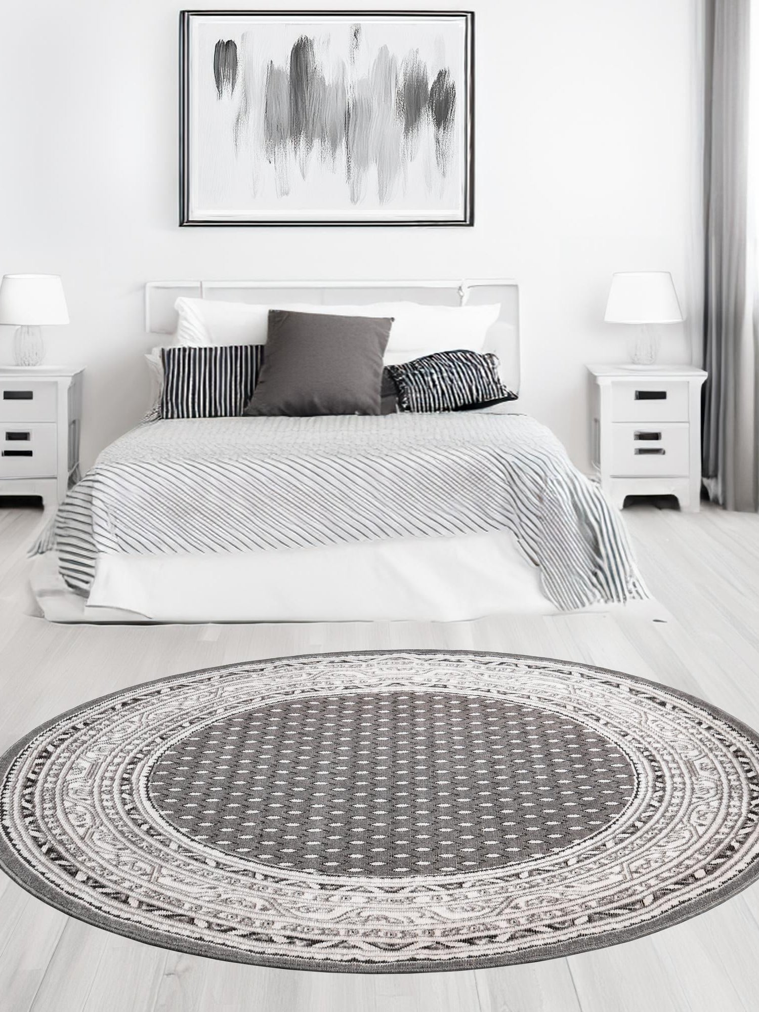 Gray 5' 3 x 5' 3 Williamsburg Round Area Rug 100% Polypropylene With Cotton Backing Durable Easy Clean Stain Resistant Carpet for Sale at Rug Engine