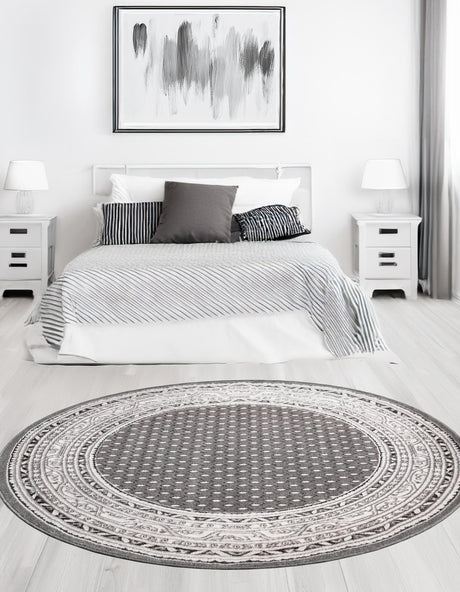 Gray 10' x 10' Williamsburg Round Area Rug 100% Polypropylene With Cotton Backing Durable Easy Clean Stain Resistant Carpet for Sale at Rug Engine