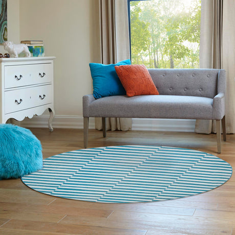 Turquoise 3' 7 x 3' 7 Williamsburg Round Area Rug 100% Polypropylene With Cotton Backing Durable Easy Clean Stain Resistant Carpet for Sale at Rug Engine