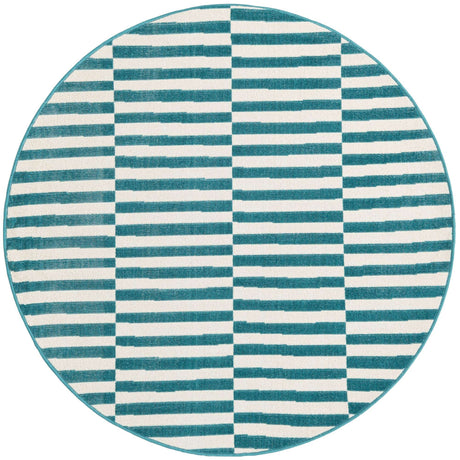 Turquoise 5' 3 x 5' 3 Williamsburg Round Area Rug 100% Polypropylene With Cotton Backing Durable Easy Clean Stain Resistant Carpet for Sale at Rug Engine