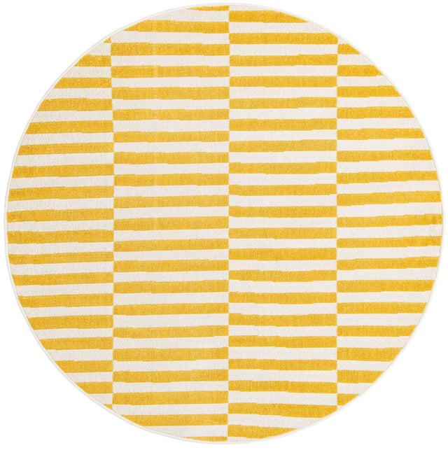 Yellow 5' 3 x 5' 3 Williamsburg Round Area Rug 100% Polypropylene With Cotton Backing Durable Easy Clean Stain Resistant Carpet for Sale at Rug Engine