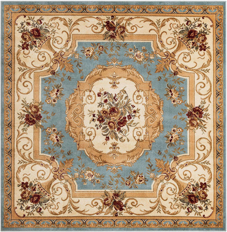 Light Blue 7' 10 x 7' 10 Versailles Square Area Rug