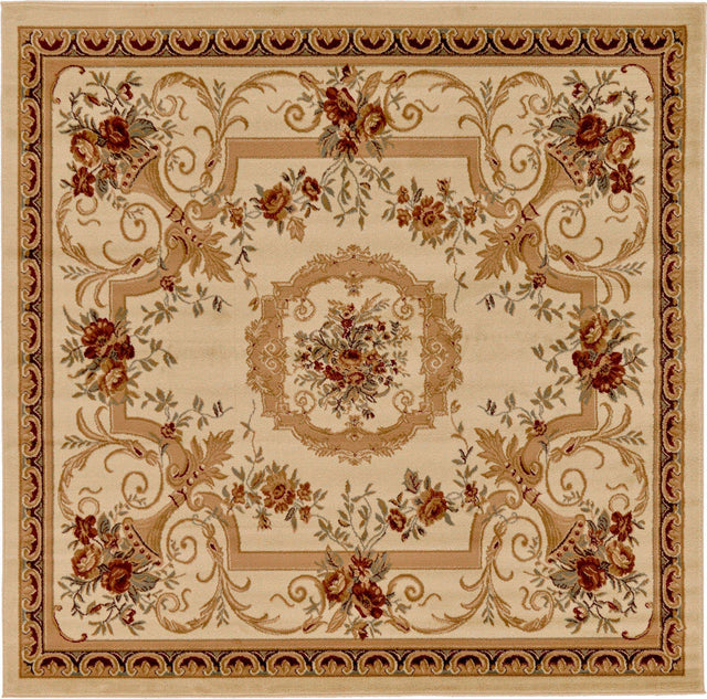 Cream 7' 10 x 7' 10 Versailles Square Area Rug