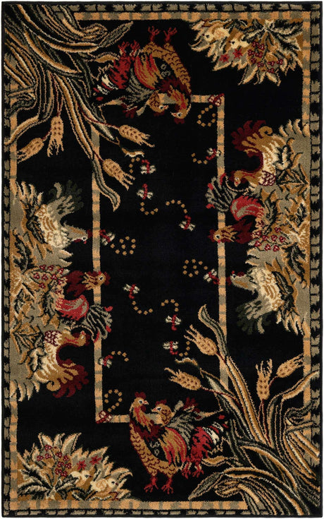 Black 3' 1 x 5' 3 Barnyard Rectangle Area Rug 100% Polypropylene With Cotton Backing Traditional Cottage Rustic Classical Carpet for Living Office Bedroom Dining Room Easy to Clean Long Lasting & Durable Decor for Sale at Rug Engine