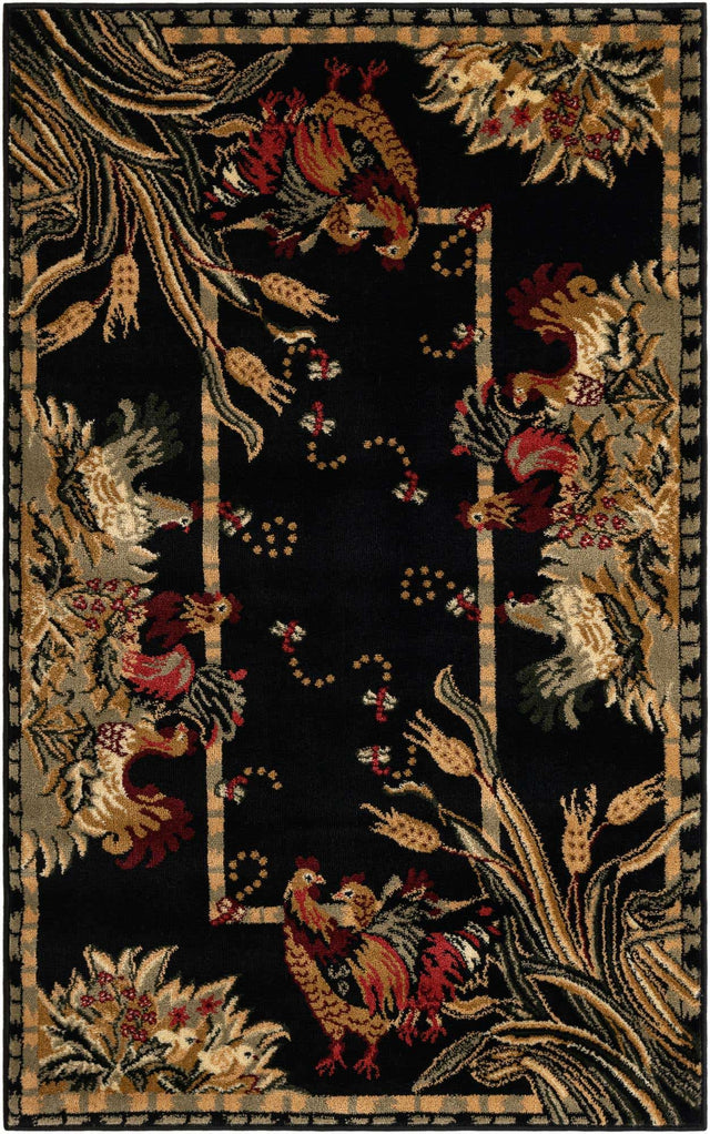 Black 3' 1 x 5' 3 Barnyard Rectangle Area Rug 100% Polypropylene With Cotton Backing Traditional Cottage Rustic Classical Carpet for Living Office Bedroom Dining Room Easy to Clean Long Lasting & Durable Decor for Sale at Rug Engine
