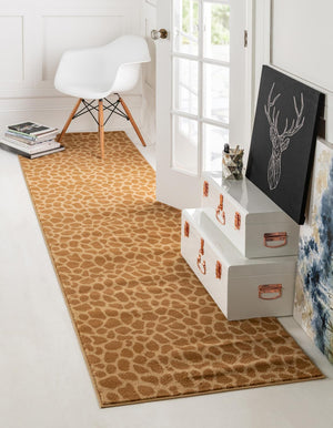 Yellow 2' 7 x 10' Wildlife Runner Area Rug Animal Print Safari Jungle Inspired Carpet for Unique Modern Interior Design for Sale at Rug Engine