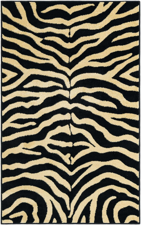 Black 3' 1 x 5' 3 Wildlife Rectangle Area Rug Animal Print Safari Jungle Inspired Carpet for Unique Modern Interior Design for Sale at Rug Engine