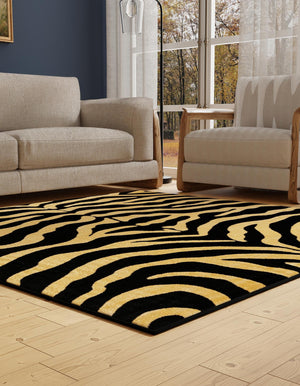 Black 5' 3 x 5' 3 Wildlife Square Area Rug Animal Print Safari Jungle Inspired Carpet for Unique Modern Interior Design for Sale at Rug Engine