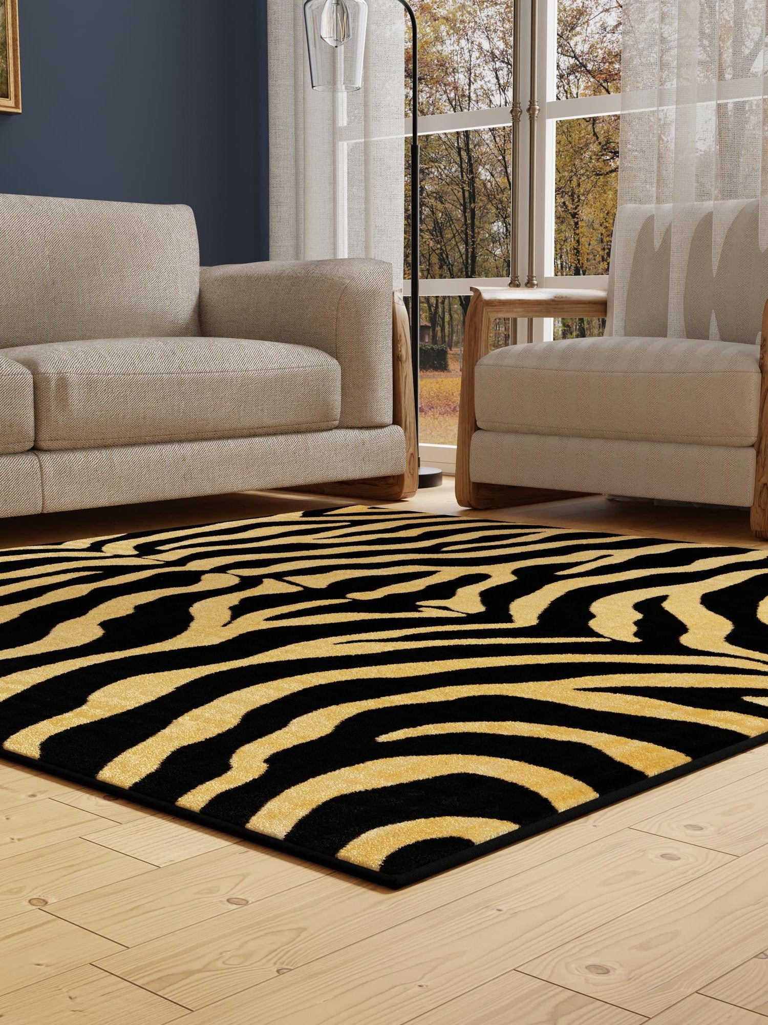 Black 7' 10 x 7' 10 Wildlife Square Area Rug Animal Print Safari Jungle Inspired Carpet for Unique Modern Interior Design for Sale at Rug Engine