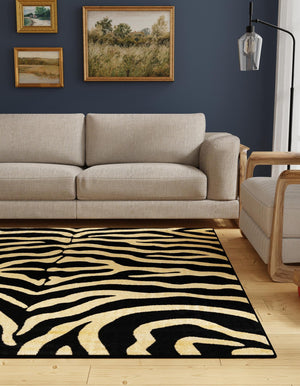 Black 6' 1 x 6' 1 Wildlife Square Area Rug Animal Print Safari Jungle Inspired Carpet for Unique Modern Interior Design for Sale at Rug Engine