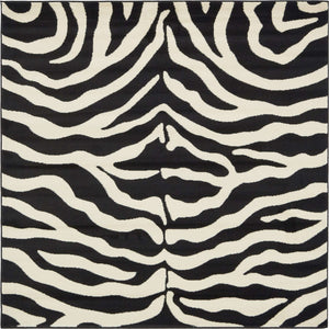 Black 6' 1 x 6' 1 Wildlife Square Area Rug Animal Print Safari Jungle Inspired Carpet for Unique Modern Interior Design for Sale at Rug Engine