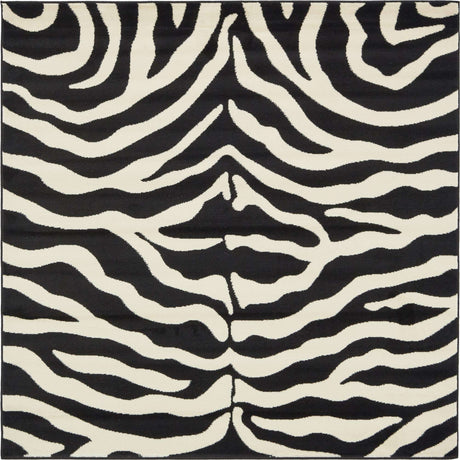 Black 6' 1 x 6' 1 Wildlife Square Area Rug Animal Print Safari Jungle Inspired Carpet for Unique Modern Interior Design for Sale at Rug Engine
