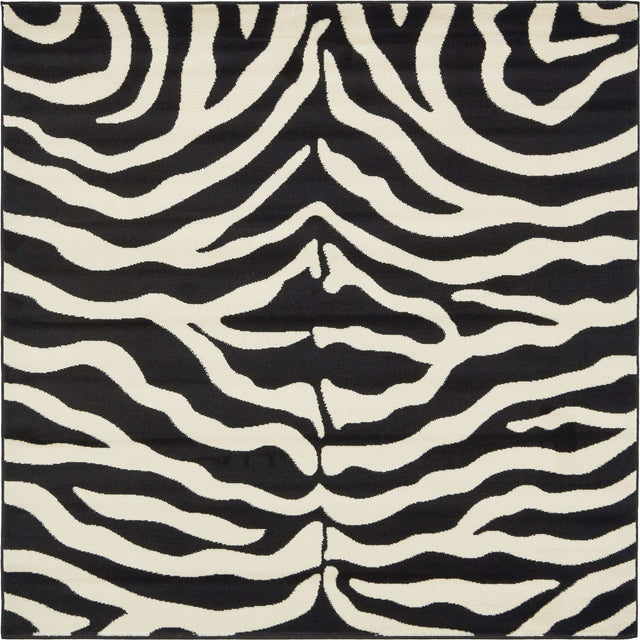 Black 6' 1 x 6' 1 Wildlife Square Area Rug Animal Print Safari Jungle Inspired Carpet for Unique Modern Interior Design for Sale at Rug Engine