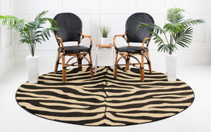 Black 4' 1 x 4' 1 Wildlife Round Area Rug Animal Print Safari Jungle Inspired Carpet for Unique Modern Interior Design for Sale at Rug Engine