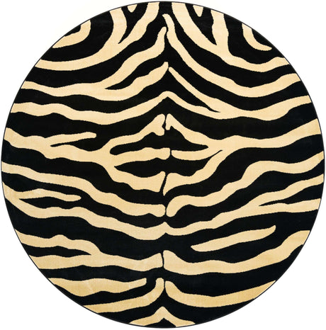 Black 7' 10 x 7' 10 Wildlife Round Area Rug Animal Print Safari Jungle Inspired Carpet for Unique Modern Interior Design for Sale at Rug Engine