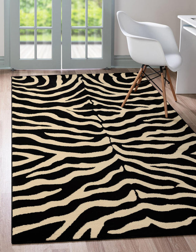 Black 6' 1 x 9' Wildlife Rectangle Area Rug Animal Print Safari Jungle Inspired Carpet for Unique Modern Interior Design for Sale at Rug Engine