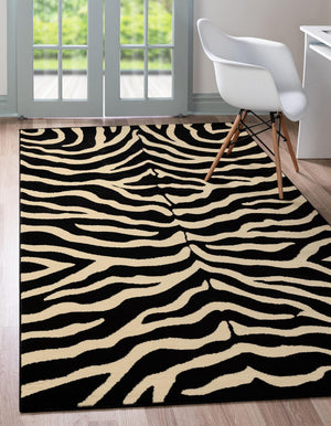 Black 7' 10 x 10' Wildlife Rectangle Area Rug Animal Print Safari Jungle Inspired Carpet for Unique Modern Interior Design for Sale at Rug Engine