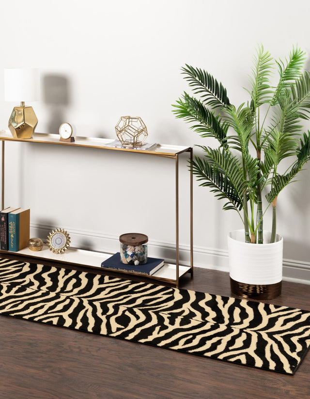 Black 2' 7 x 10' Wildlife Runner Area Rug Animal Print Safari Jungle Inspired Carpet for Unique Modern Interior Design for Sale at Rug Engine