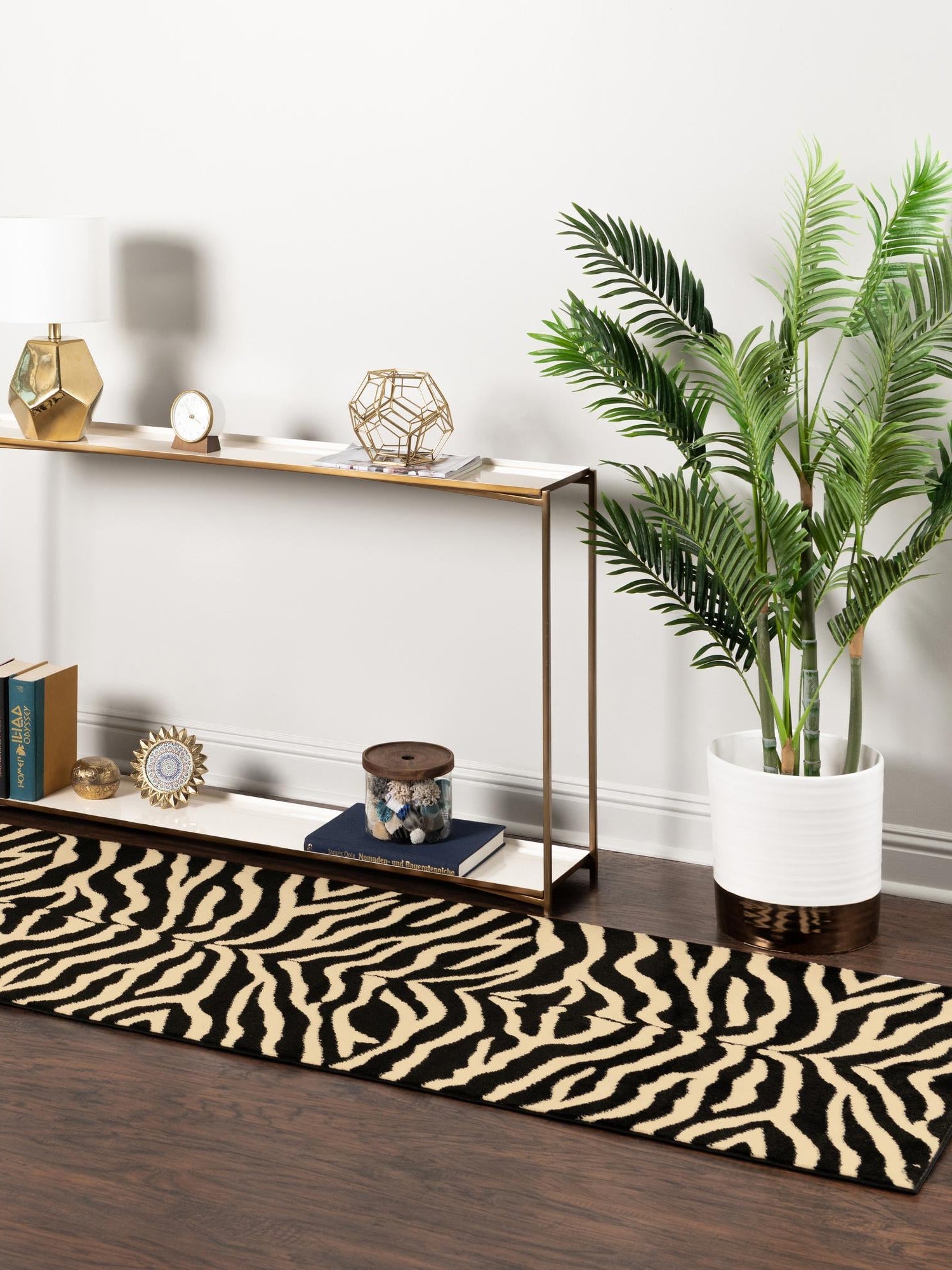 Black 2' x 8' Wildlife Runner Area Rug Animal Print Safari Jungle Inspired Carpet for Unique Modern Interior Design for Sale at Rug Engine