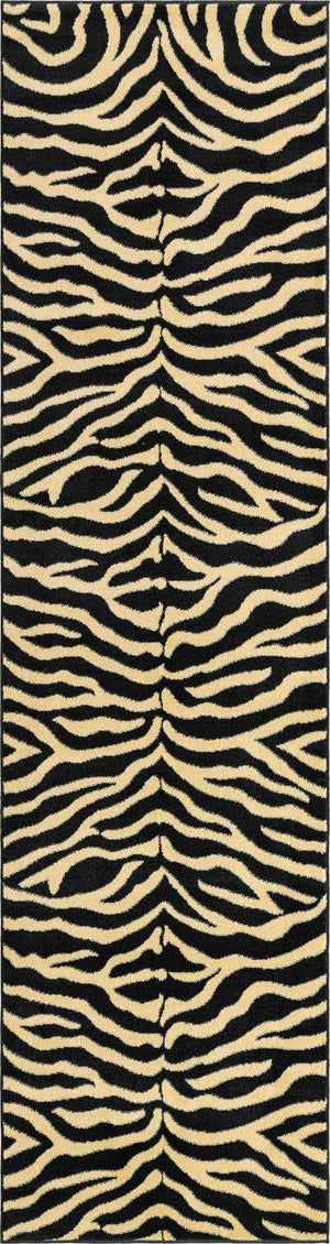 Black 2' 7 x 10' Wildlife Runner Area Rug Animal Print Safari Jungle Inspired Carpet for Unique Modern Interior Design for Sale at Rug Engine