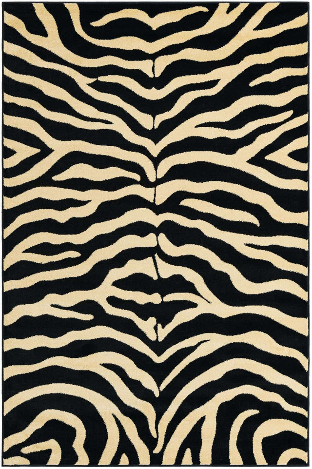 Black 6' 1 x 9' Wildlife Rectangle Area Rug Animal Print Safari Jungle Inspired Carpet for Unique Modern Interior Design for Sale at Rug Engine