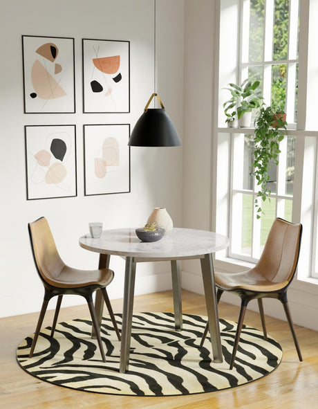 Cream 7' 10 x 7' 10 Wildlife Round Area Rug Animal Print Safari Jungle Inspired Carpet for Unique Modern Interior Design for Sale at Rug Engine