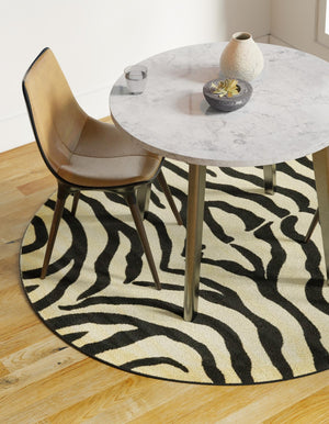 Cream 7' 10 x 7' 10 Wildlife Round Area Rug Animal Print Safari Jungle Inspired Carpet for Unique Modern Interior Design for Sale at Rug Engine