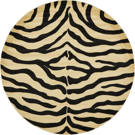 Cream 7' 10 x 7' 10 Wildlife Round Area Rug Animal Print Safari Jungle Inspired Carpet for Unique Modern Interior Design for Sale at Rug Engine
