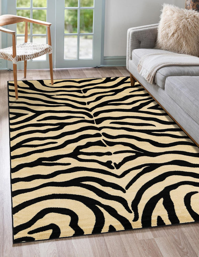 Cream 5' 3 x 8' Wildlife Rectangle Area Rug Animal Print Safari Jungle Inspired Carpet for Unique Modern Interior Design for Sale at Rug Engine
