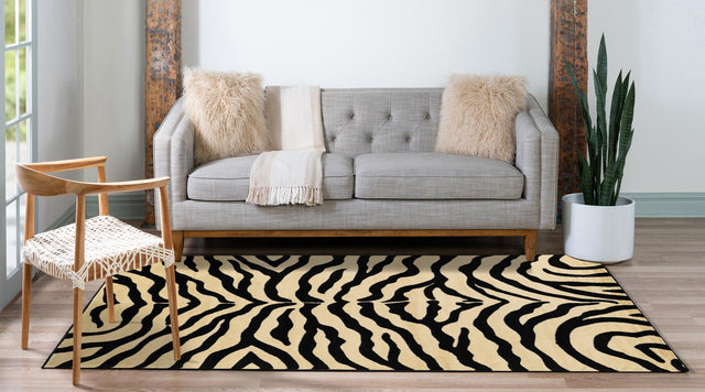 Cream 5' 3 x 8' Wildlife Rectangle Area Rug Animal Print Safari Jungle Inspired Carpet for Unique Modern Interior Design for Sale at Rug Engine