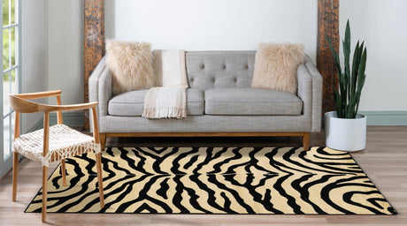 Cream 6' 1 x 9' Wildlife Rectangle Area Rug Animal Print Safari Jungle Inspired Carpet for Unique Modern Interior Design for Sale at Rug Engine