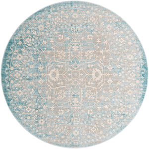 Light Blue 8' x 8' New Classical Round Area Rug 70% Polypropylene & 30% Polyester Traditional Vintage Distressed Carpet for Interior Design Home Decor for Sale at Rug Engine