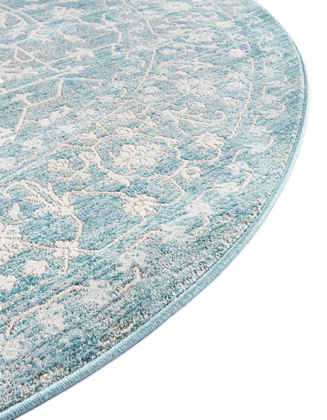 Light Blue 6' 1 x 6' 1 New Classical Round Area Rug 70% Polypropylene & 30% Polyester Traditional Vintage Distressed Carpet for Interior Design Home Decor for Sale at Rug Engine