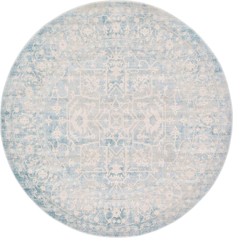 Light Blue 6' 1 x 6' 1 New Classical Round Area Rug 70% Polypropylene & 30% Polyester Traditional Vintage Distressed Carpet for Interior Design Home Decor for Sale at Rug Engine