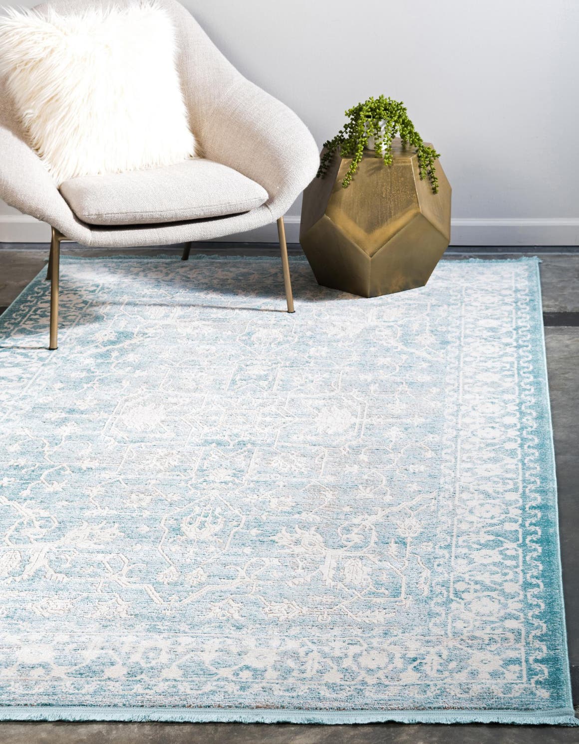 Light Blue 5' 1 x 8' New Classical Rectangle Area Rug 70% Polypropylene & 30% Polyester Traditional Vintage Distressed Carpet for Interior Design Home Decor for Sale at Rug Engine