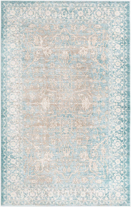 Light Blue 5' 1 x 8' New Classical Rectangle Area Rug 70% Polypropylene & 30% Polyester Traditional Vintage Distressed Carpet for Interior Design Home Decor for Sale at Rug Engine